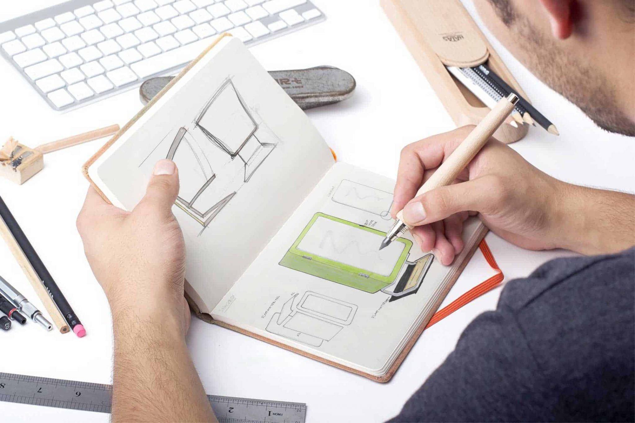 Product design schets illustratie voor ingenieursbureau