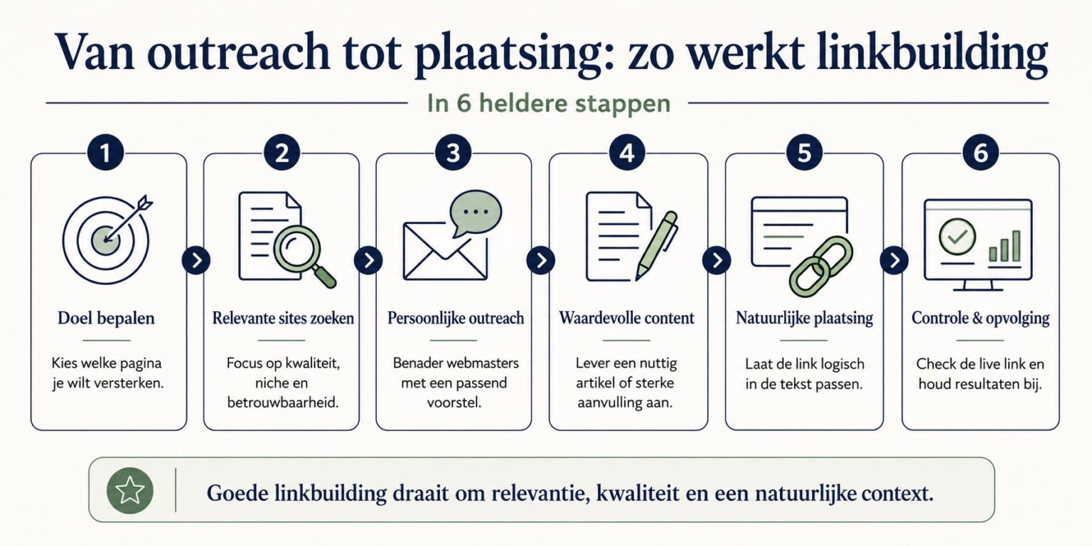 Linkbuilding proces van outreach tot plaatsing: stappen voor het opbouwen van relevante backlinks en online autoriteit